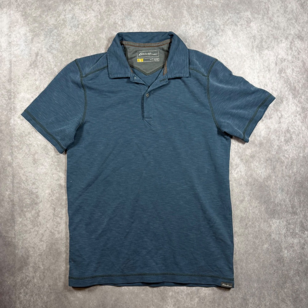 Eddie Bauer Mens Active Slub Knit Polo Shirt Blue Short Sleeve S Performance